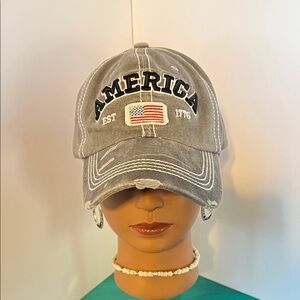 Gray Distressed 'America' Cap